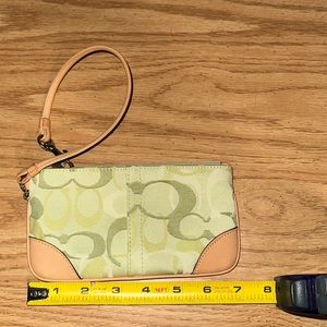 Coach wristlet light green with tan leather
